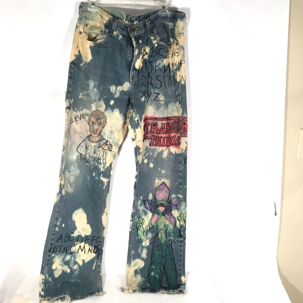 Stranger Things Hand Painted Jeans Tie Dyed 34x34 - Picture 13 of 15